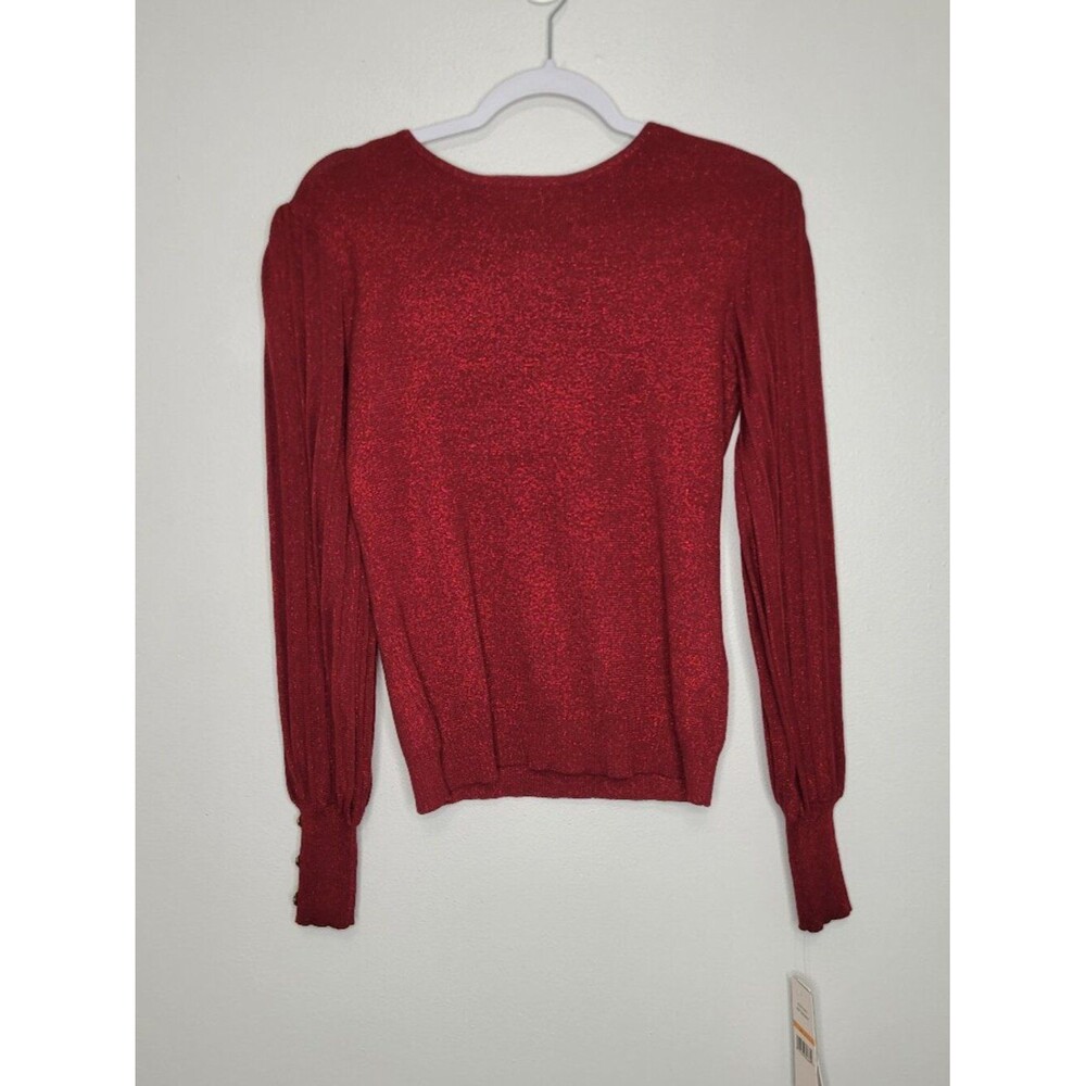 Nannette Nannette Lepore dark red preppy shimmer long sleeve holiday sweater s